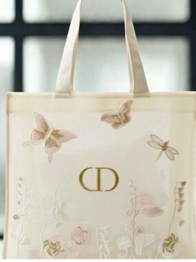 Dior Mesh 2025 Mothers Day Cream Embroidered Butterfly Tote Bag. NWOT. In Plasti